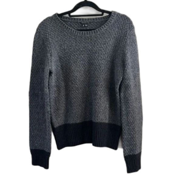 Theory Wool Two Tone Gray Black Long Sleeve Crew Neck Sweater Small P - Picture 2 of 10